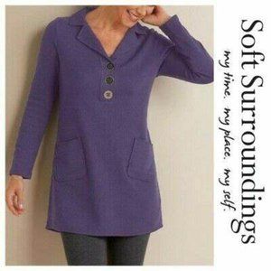Soft Surroundings Take Two Waffle Knit Button Tunic, Blackberry Purple, Size PS